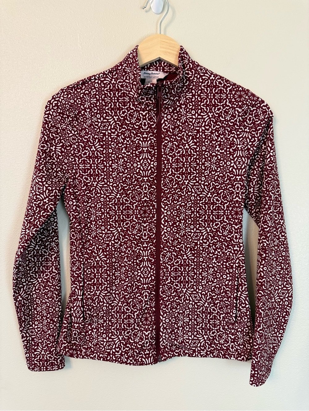 Tommy Bahama Everyday Active Zip Jacket XS Burgundy Geometric Golf Tennis